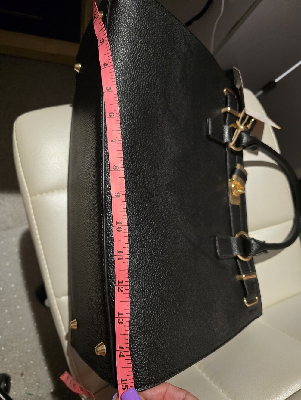 Structured Black Tote with Gold Padlock Accent - Picture 11 of 12